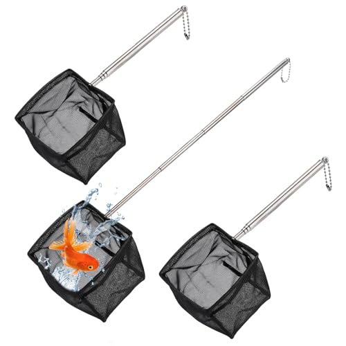 3 Pcs Fish Net for Fish Tank, 3 Inch Fine Mesh Aquarium Net with 5.3-15.7 Inch Stainless Steel Long Handle, Fine Mesh Nylon Fishing Nets for Fish Shrimp Tank, Pond, Creek