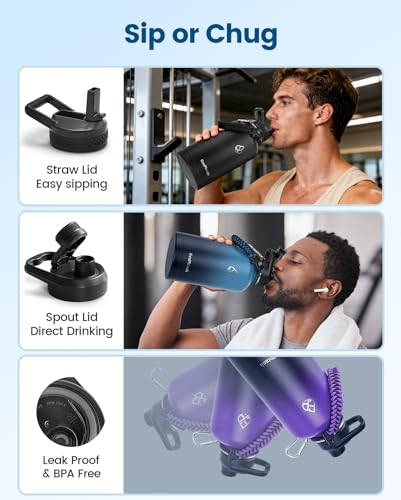 64 oz Insulated Water Bottle(Cold for 48Hrs), Matte Black - color: Matte Black, size: 64 Ounces