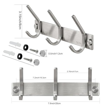 WEBI Sturdy Stainless Steel 304 Hook Rail Coat Rack with 3 Hooks, Great Home Storage & Organization for Bedroom, Bathroom, Foyer, Hallway, Brushed Finish - size: 3 Hooks