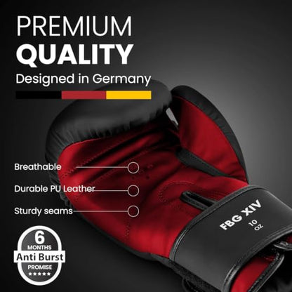 FIGHTR® Boxing Gloves - Pro Training Sparring Gloves - color: Black / Red, size: 14 oz
