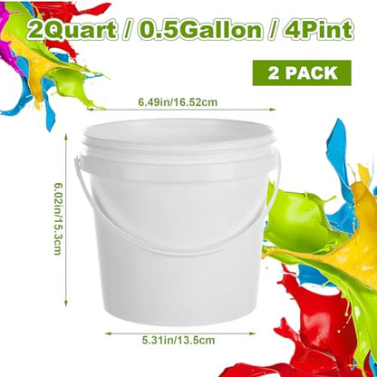 2 Pack Paint Bucket for Painting Plastic 2 Quart Paint Cans Touch Up Paint Containers with Lids & Handles 1/2 Gallon Paint Can Paint Storage Containers Empty Paint Cans Paint Pail for Leftover