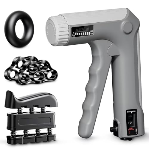 Hand Grip Strength Trainer Kit - Hand Gripper Training Set with Adjustable Resistance 2 Finger Stretchers Extenders Finger Exerciser Forearm Workout Ring Exercise Equipment Accessories Gray