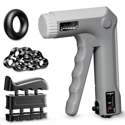Hand Grip Strength Trainer Kit - Hand Gripper Training Set with Adjustable Resistance 2 Finger Stretchers Extenders Finger Exerciser Forearm Workout Ring Exercise Equipment Accessories Gray