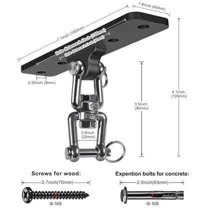 Dolibest Heavy Bag Hanger Bundle: Wall Ceiling Mount Hook with 360° Rotation & Heavy Duty I-Beam Hanger for Boxing, Muay Thai Training, and More (600 LB Capacity)