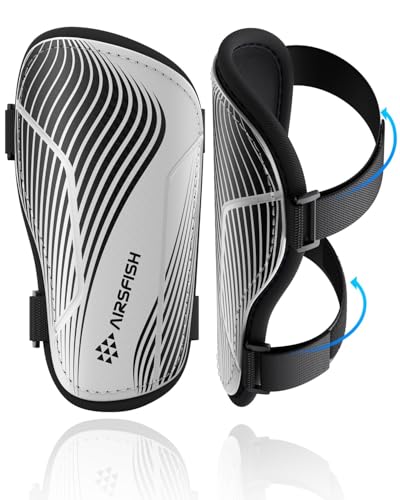 Shin Guards Soccer Kids Youth CE&CPC Shin Pads Protection Gear | For 2-18 Years Old Boys Girls Teenagers High Impact Resistant Breathable Comfortable 1 Pair 4 Sizes - color: Light Grey+Black Wave, size: XX-Small