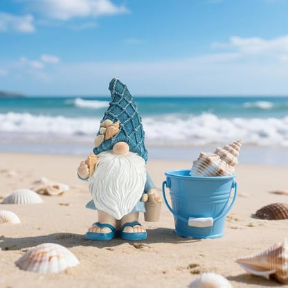 Beach Gnomes Statues,Ocean Gnomes,Nautical Themes Decoration,Beach, Gnome Carrying a Bucket - color: Carrying Bucket of Shells