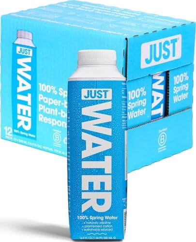 JUST Water, Premium Pure Still Spring Water in an Eco-Friendly BPA Free Plant-Based Bottle - Naturally Alkaline, High 8.0 pH - Fully Recyclable Boxed Carton, 16.9 Fl Oz (Pack of 12) - size: 16.9 Fl Oz (Pack of 12)