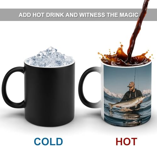 Heat Changing Mug Color Changing Mugs Bass Fishing Wave Printed Ceramic Heat Sensitive Coffee Cup Discoloration Mug Funny Mugs Magic Funny Art Mug