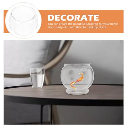 POPETPOP 7.08 Inch Plastic Fish Bowl Small Round Desktop Fish Tank Aquarium Clear Shatterproof Bowl for Home Office Decoration
