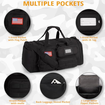 Expandable Gym Bag for Men,Tactical Large 3-in-1 Travel Duffle Backpack Bag - color: Black
