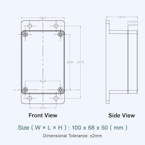 Project Box IP65 Waterproof ABS Plastic Electrical Junction Box with Clear Cover Enclosure with Fixed Ear, Black 3.9"x 2.6"x 1.9"(100x68x50mm)(Pack of 1)