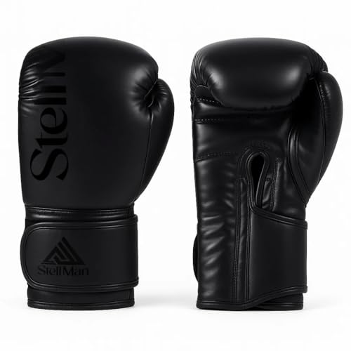 Lightning Strike Boxing Gloves for Men & Women – MMA, Muay Thai & Kickboxing Training Gloves, Triple Foam Padding, Durable PU Leather, Hook & Loop Wrist Support, White/Black, 10oz-16oz - color: Black, size: 14 OZ