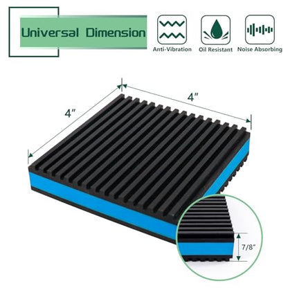 4 Pack Anti Vibration Pads 4" X 4" X 7/8" Heavy Duty Vibration Damping Pads,Ribbed Rubber Pads for Air Compressor,Washing Machine,Treadmill,HVAC (Blue)