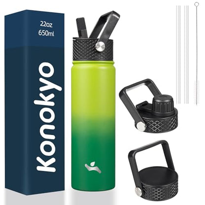 Konokyo 22 oz Insulated Stainless Steel Water Bottle with Straw Lid - color: Bamboo Grove, size: 22 Ounces