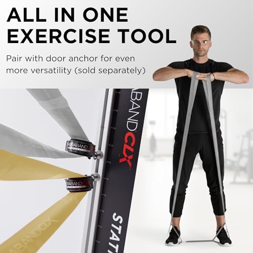 THERABAND CLX Resistance Band with Loops, Fitness Band for Home Exercise and Workouts - color: Silver/Gold - Super Heavy/Max