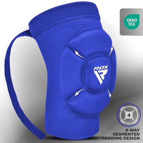 RDX Elbow Pads, Muay Thai MMA Kickboxing Sparring Elbow Guard, Martial Arts Striking Protection,Wrestling Basketball Adjustable MTB Volleyball Compression Padded Sleeve, Men Women - color: Blue White, size: Medium