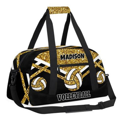 Custom Volleyball Bag for Sports Duffel Bag, Gold Sequins with Black | Personalized Gym Bag Customize Travel Duffle Bag with Name - color: Gold
