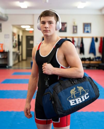 Personalized Wrestling Duffel Bag with Shoe Compartment – Custom Name Wrestling Gear Bag – Athlete Gym Bag for Boys & Girls – Team Travel Sports Duffel with Separate Shoe Pocket - color: Black, style: Wrestling