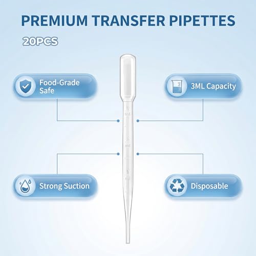 20PCS 3ml Dropper Pipettes - Disposable Pipettes Dropper for Accurate Liquid Transfer, Perfect for Essential Oils, Resin, Crafts, Labs, Kids Activities - Plastic Pipette, Droppers
