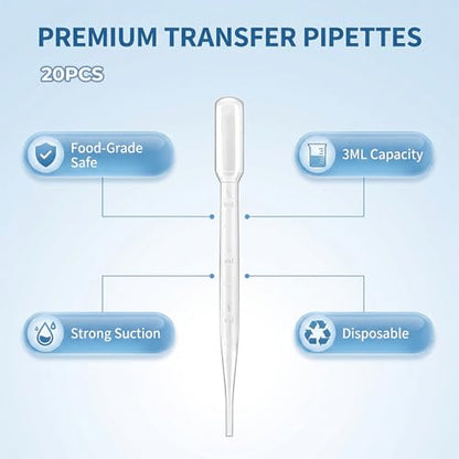 20PCS 3ml Dropper Pipettes - Disposable Pipettes Dropper for Accurate Liquid Transfer, Perfect for Essential Oils, Resin, Crafts, Labs, Kids Activities - Plastic Pipette, Droppers
