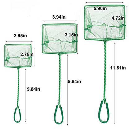 3PCS Aquarium Fish Net Fine Mesh Net Quick Catch Nets Nylon Fishing Nets with Long Plastic Handle for Fish Tank, Green, 3in 4in 6in - style: Classic