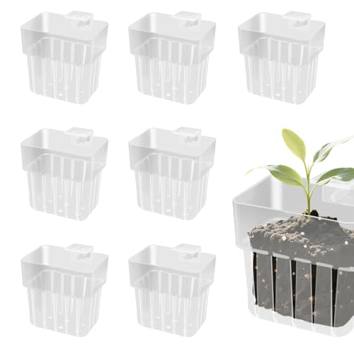 8 PCS Hanging Aquarium Plant Holder with Hook, Fish Tank Plant Holders with Hole, Top Aquatic Planter Hanging Pot for Hydroponic Water Feature, Aquarium Accessories