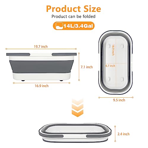 Collapsible Bucket with Wheels 14L (3.7 Gallon) - Versatile and Durable for House Cleaning, Camping, and RV - Convenient Rectangular Mop Cleaning Basket - Lightweight & Compact (14L-Grey) - color: 14l-grey