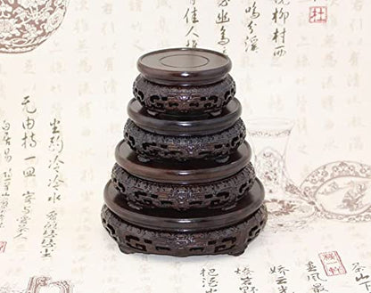 GOLDY&WENDY Round Solid Wood Brown Rosewood Base Butterfly Carving Craft Pedestal Stand(3.1''Inside Diameter)