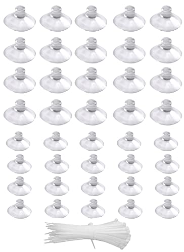 Aquarium Suction Cups,20Pcs 25mm/0.98inch + 20Pcs 35mm/1.37inch Fish Tank Suction Cups with Adjustable Cable Ties for Aquarium Fish Tank Plants, Planter, Binding Moss Shrimp Nest