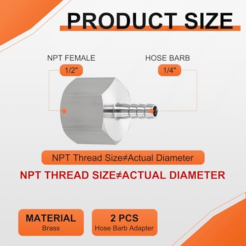 2 Pack Stainless Steel Hose Barb to NPT Male Adapter, 1/4" Barb x 1/2" NPT Female for Industrial, Automotive, Fluid Transfer, Home Gardening - size: 1/4" Barb To 1/2" NPT Female