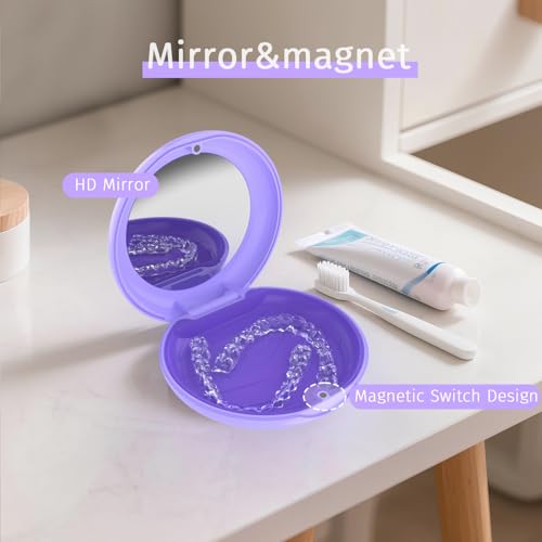 2 Pack Retainer Case with Mirror, Aligner Case Kit for Invisalign - color: 2 Pack - PurpleMirror
