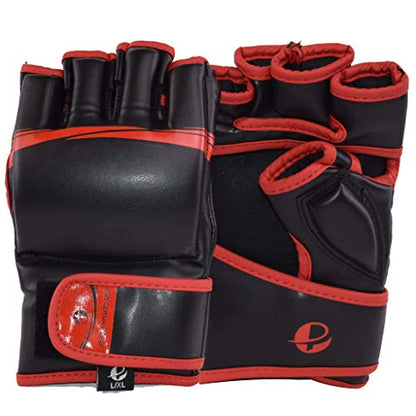 PFG Elite MMA Gloves - High Grade Artificial Leather - MMA Boxing Muay Thai Training & Fight - color: Red, size: Small-Medium