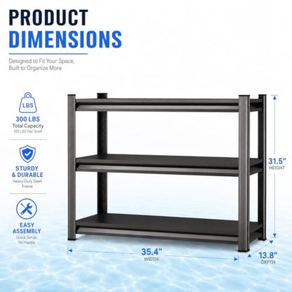 PRESTELION Aquarium Stand Fish Tank Stand 1200LBS Metal Shelving Adjustable Heavy Duty Storage Shelves Display Shelves Utility Shelf for Turtle Tank, Reptile Terrarium, 31.5" H×35.4" W×13.8" D, Black - size: 3-TIER 31.5"H×35.4"W×13.8"D