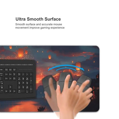 XXL Gaming Mouse Pad 35.4 x 15.7 Inch, Large Desk Mousepad with Moonlit Asian Landscape Design, Water-Resistant Surface, Stitched Edges, Non-Slip Rubber Base Desk Mat - color: Moonlit Asian Landscape
