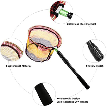 SANLIKE Kids Fishing Net with Telescopic Pole Handle 50.4in Rubber Coated Nylon Mesh Fish Landing Net for Easy Catch Release, Non-Slip EVA Grip for Freshwater or Saltwater