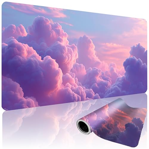 XXL Gaming Mouse Pad, Water-Resistant & Stitched Edges - Large Anime Style Mousepad for Desk - Gamer Accessories, Big Full Deskpad Mat， Game Mousepads Deskmat， 35.4 x 15.7 inch - color: Cloud