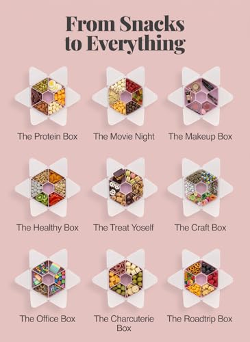 melii Hexagonal Snackle Box | 6 Compartment Snack Container with Individual Snap-Lock Lids, Easy-Grip Design for Kids & Adults, Portion-Control Food Storage for Lunch, Travel & On-the-Go (Pink)