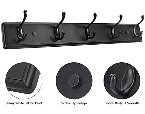 Badiano Heavy Duty Wooden Coat Rack, Wall-Mounted Organizer, 24 Inch, Black - color: Black, size: 5 Hooks