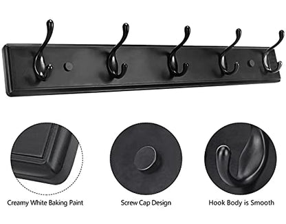 Badiano Heavy Duty Wooden Coat Rack, Wall-Mounted Organizer, 24 Inch, Black - color: Black, size: 5 Hooks