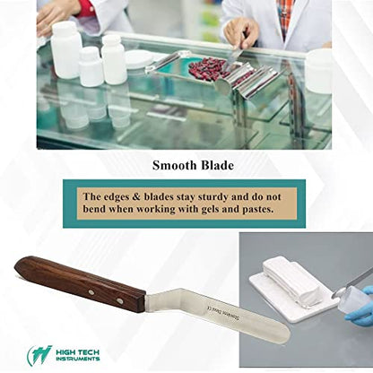 4" Blade Bayonet Lab Sptula with Wooden Handle Stainless Steel For Handling & Mixing Pastes, Gels Laboratory Tool with Smooth Polished Blades + Brass Rivets Lab Supplies