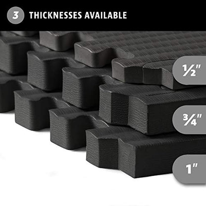 We Sell Mats 3/4 Inch Thick Martial Arts EVA Foam Exercise Mat, Tatami Pattern, Interlocking Floor Tiles for Home Gym, MMA, Anti-Fatigue Mats, 24 in x 24 in - color: Black, style: 48 Square Feet (12 Tiles)