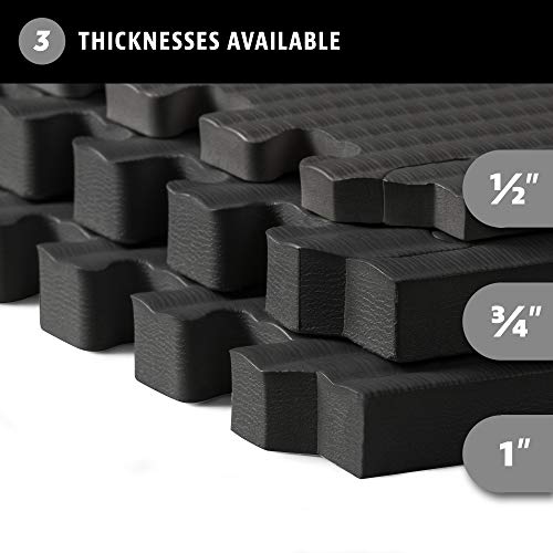 We Sell Mats 3/4 Inch Thick Martial Arts EVA Foam Exercise Mat, Tatami Pattern, Interlocking Floor Tiles for Home Gym, MMA, Anti-Fatigue Mats, 24 in x 24 in - color: Black, style: 24 Square Feet (6 Tiles)