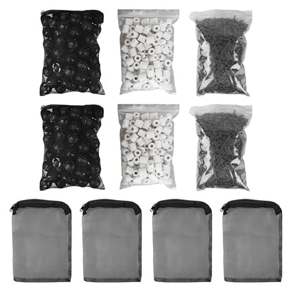 Aquarium Filter Media Double Pack - Activated Carbon, Bio Balls & Ceramic Rings Fit Most Filter Systems for Freshwater & Saltwater Fish Tanks
