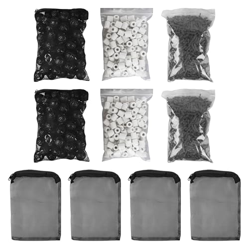 Aquarium Filter Media Double Pack - Activated Carbon, Bio Balls & Ceramic Rings Fit Most Filter Systems for Freshwater & Saltwater Fish Tanks