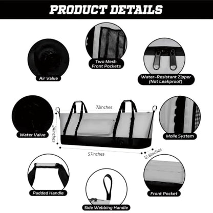 Insulated Fish Cooler Kill Bag with Flat Bottom-26x18 31x14 40x16 50x18 60x20 70x25 Inches Waterproof Fishing tackle Kill Cooler Bag - color: Light Grey-70x25x12