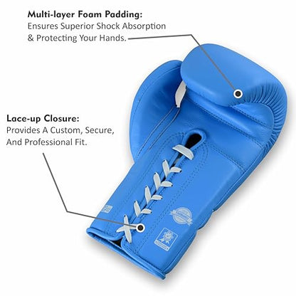 Aura 100 Full Grain Leather Lace Up Boxing Gloves for Men & Women – Professional Training, Sparring, Competition, Muay Thai, Kickboxing & Heavy Bag Gloves - color: Cyan, size: 10 OZ
