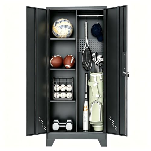 Golf Storage Cabinet Fits 1 Bag, 61" H Sports Equipment Organizer, Black - size: 61"H-Black