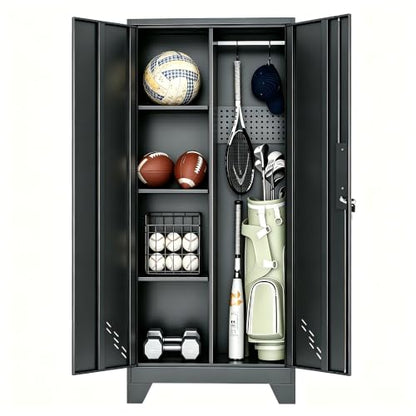 Golf Storage Cabinet Fits 1 Bag, 61" H Sports Equipment Organizer, Black - size: 61"H-Black