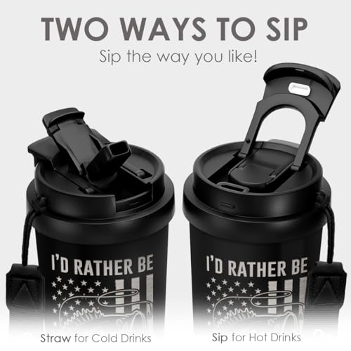 SANDJEST Fishing Tumbler - Stainless Steel 2-in-1 Lid Coffee Tumbler 18 oz, Insulated Travel Mug Gift for Men Husband Dad, Birthday Christmas
