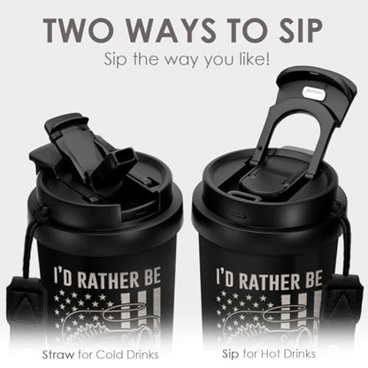 SANDJEST Fishing Tumbler - Stainless Steel 2-in-1 Lid Coffee Tumbler 18 oz, Insulated Travel Mug Gift for Men Husband Dad, Birthday Christmas